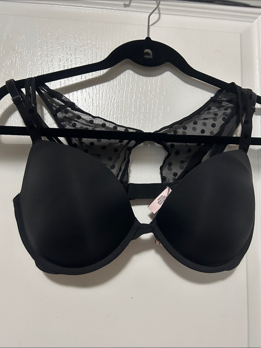 Black Polka Mesh Back Push-Up Bra 34DD